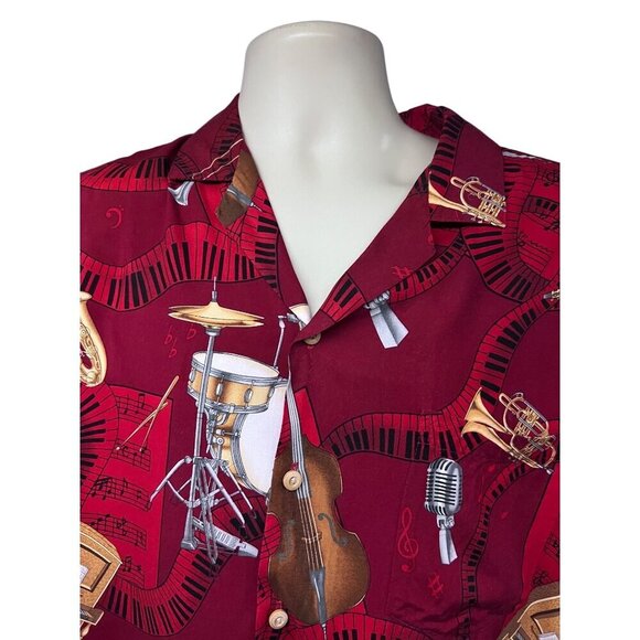 Paradise Found Mens Vintage Hawaiian Button Up Shirt Large Pocket Jazz Music USA - Picture 4 of 8